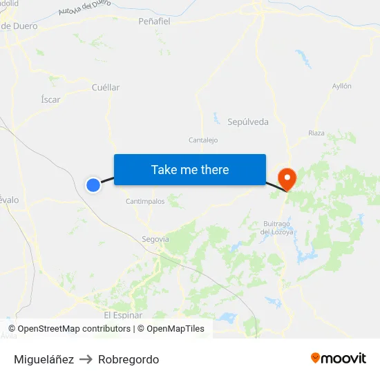 Migueláñez to Robregordo map