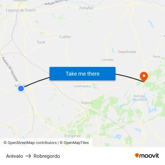 Arévalo to Robregordo map