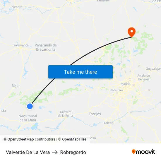 Valverde De La Vera to Robregordo map