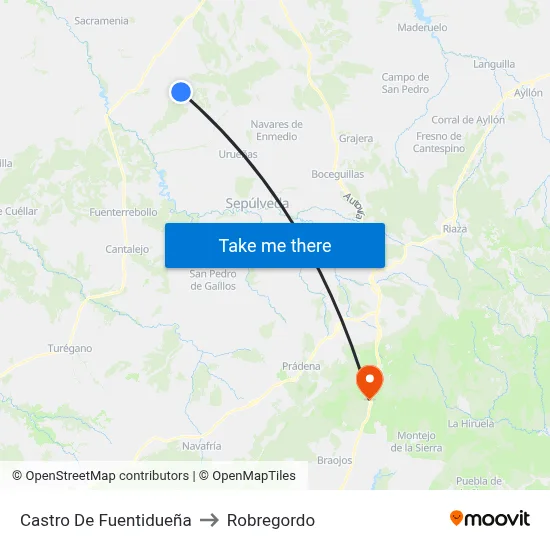 Castro De Fuentidueña to Robregordo map