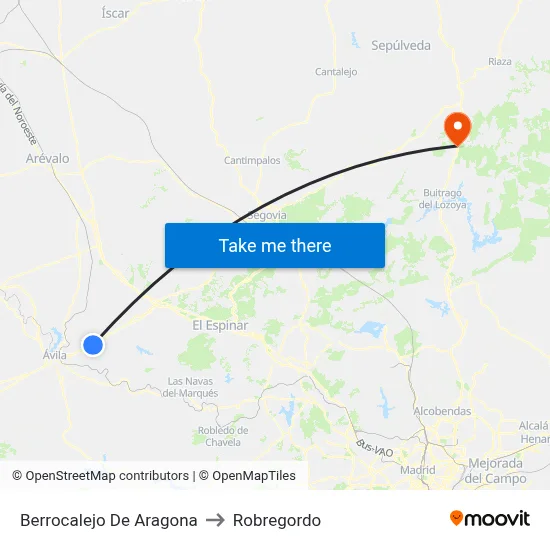 Berrocalejo De Aragona to Robregordo map