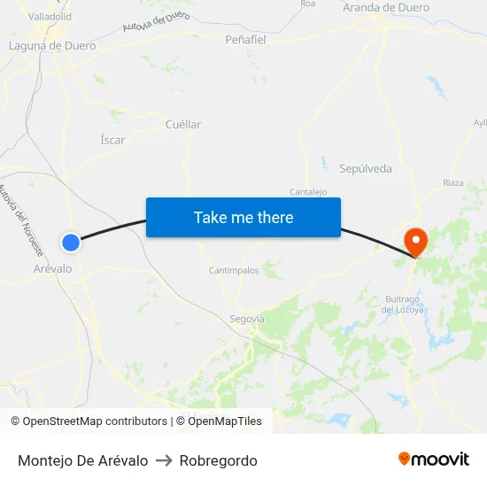 Montejo De Arévalo to Robregordo map