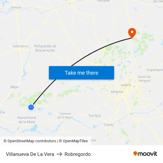 Villanueva De La Vera to Robregordo map