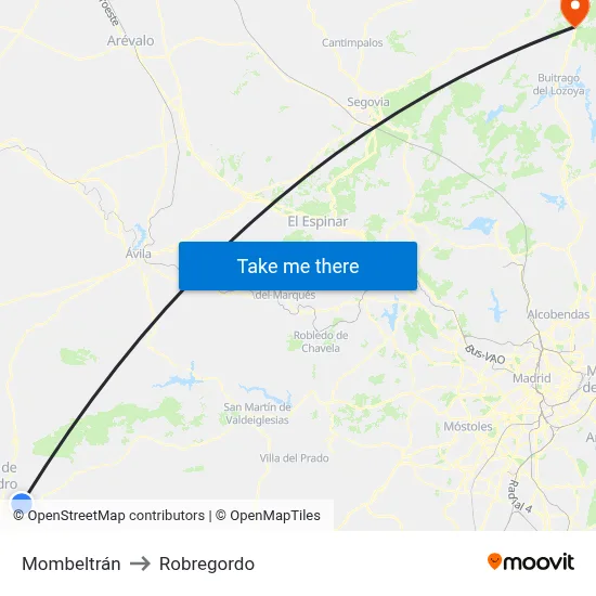 Mombeltrán to Robregordo map