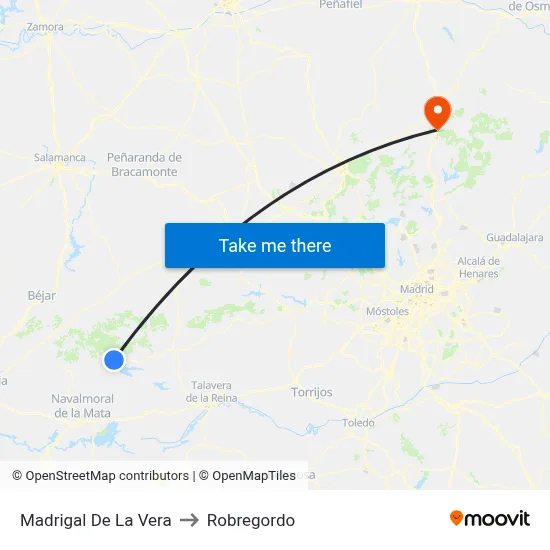 Madrigal De La Vera to Robregordo map