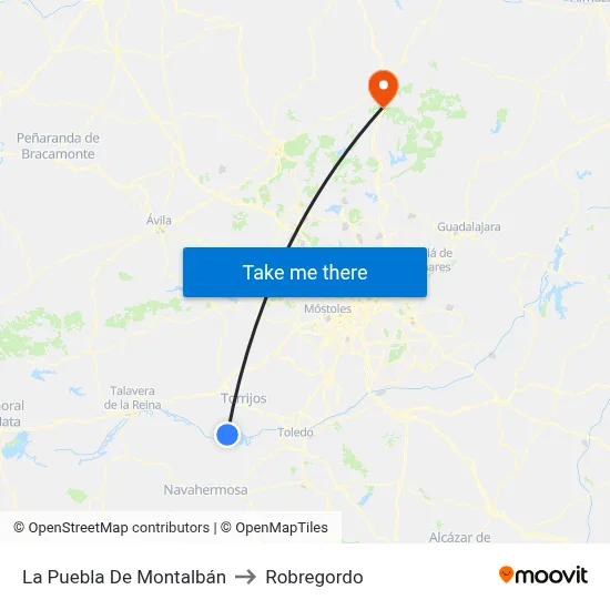 La Puebla De Montalbán to Robregordo map