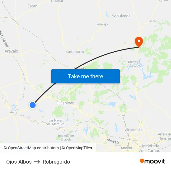 Ojos-Albos to Robregordo map
