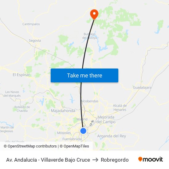 Av. Andalucía - Villaverde Bajo Cruce to Robregordo map