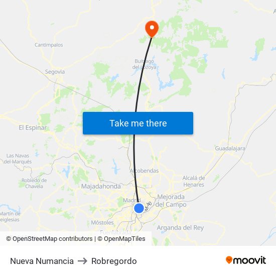 Nueva Numancia to Robregordo map
