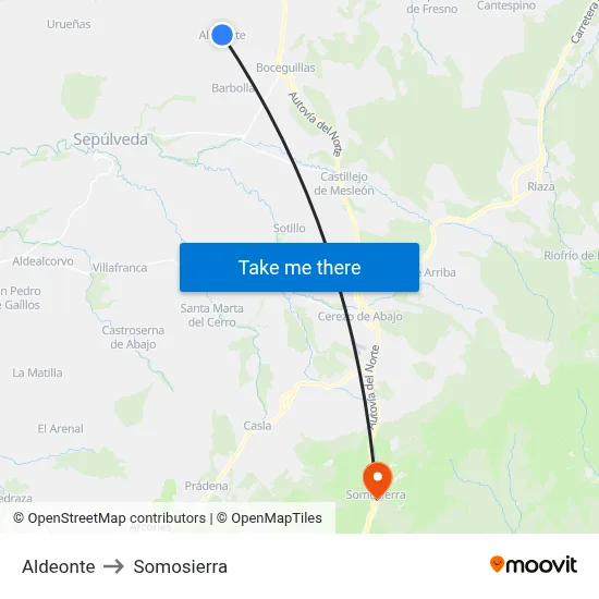Aldeonte to Somosierra map