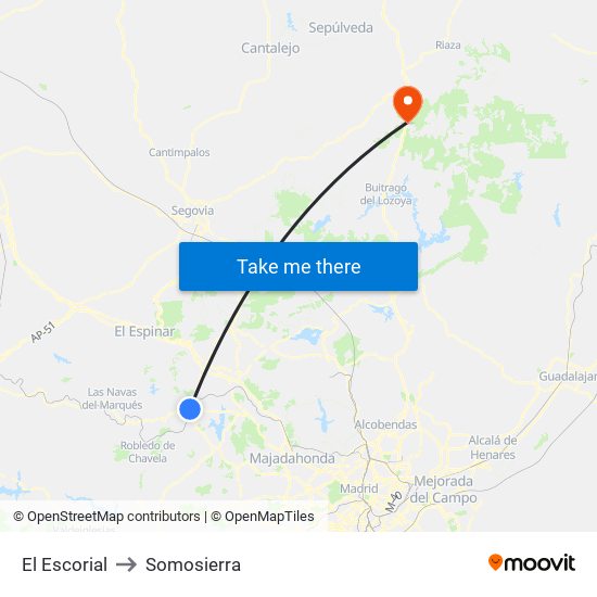 El Escorial to Somosierra map