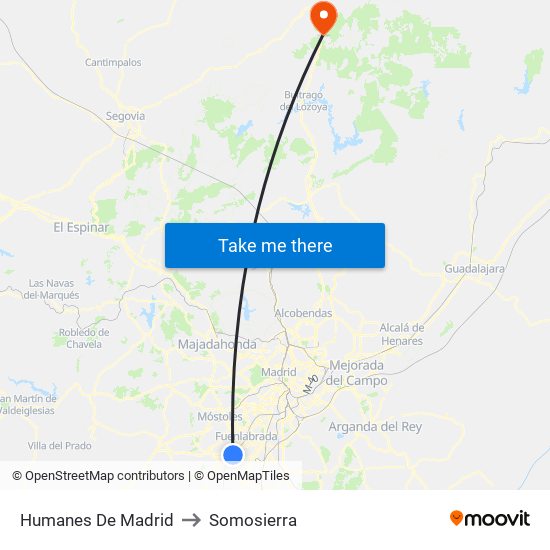 Humanes De Madrid to Somosierra map