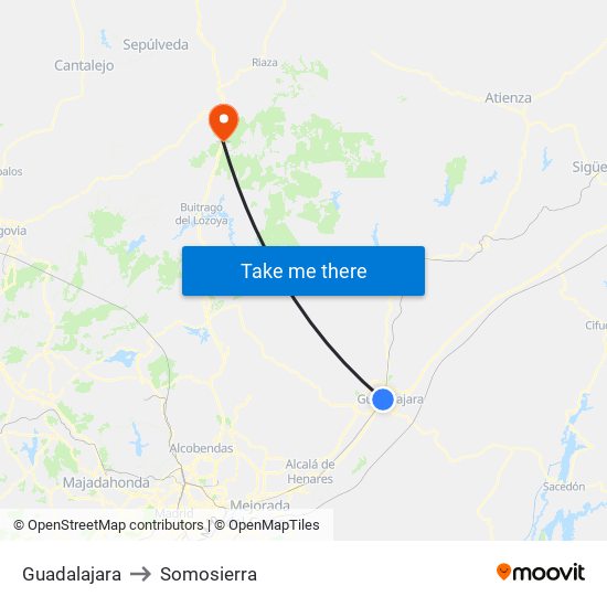 Guadalajara to Somosierra map