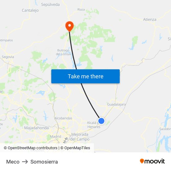 Meco to Somosierra map