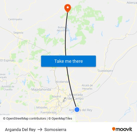 Arganda Del Rey to Somosierra map