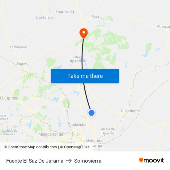 Fuente El Saz De Jarama to Somosierra map