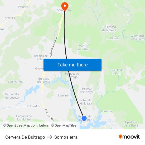 Cervera De Buitrago to Somosierra map