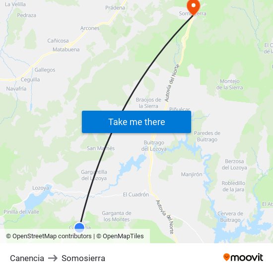 Canencia to Somosierra map