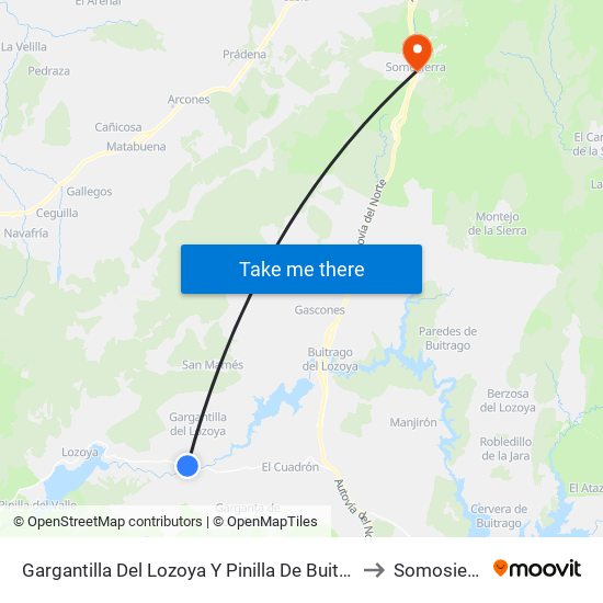Gargantilla Del Lozoya Y Pinilla De Buitrago to Somosierra map