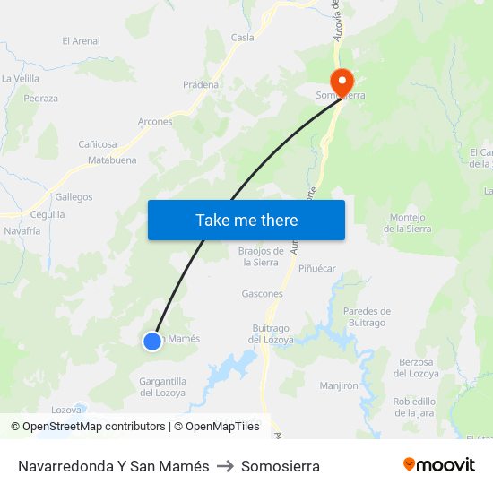 Navarredonda Y San Mamés to Somosierra map