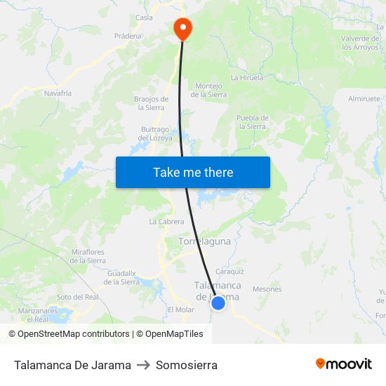 Talamanca De Jarama to Somosierra map
