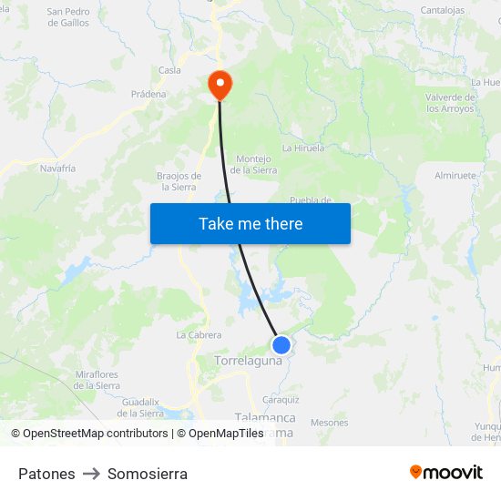 Patones to Somosierra map