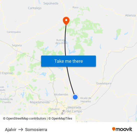 Ajalvir to Somosierra map