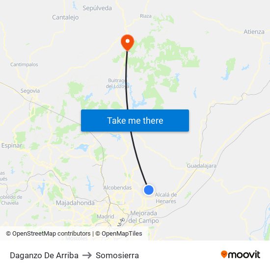 Daganzo De Arriba to Somosierra map