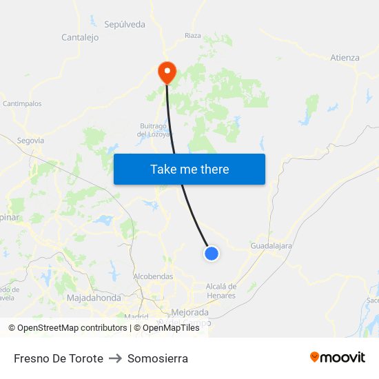 Fresno De Torote to Somosierra map