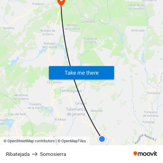 Ribatejada to Somosierra map