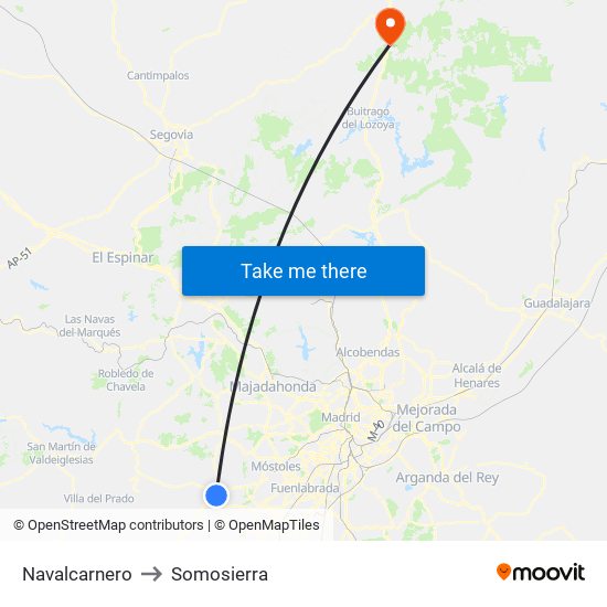 Navalcarnero to Somosierra map