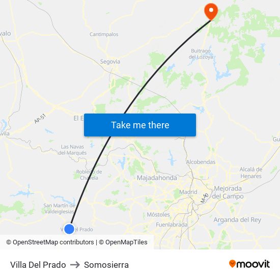 Villa Del Prado to Somosierra map