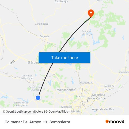 Colmenar Del Arroyo to Somosierra map