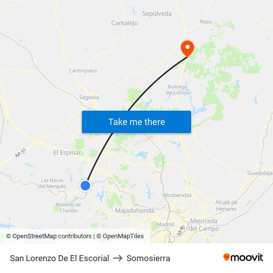 San Lorenzo De El Escorial to Somosierra map