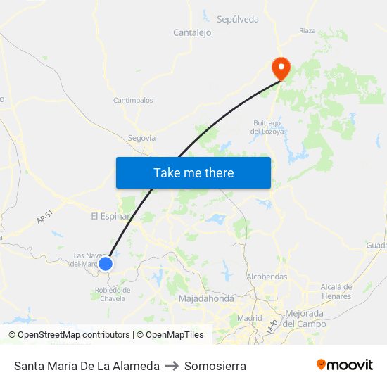 Santa María De La Alameda to Somosierra map