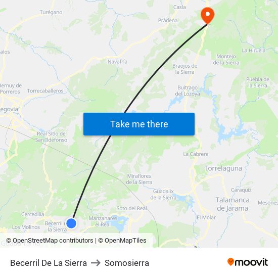 Becerril De La Sierra to Somosierra map