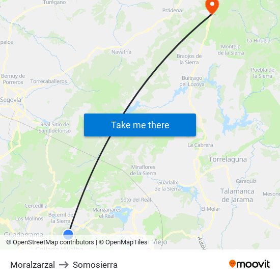 Moralzarzal to Somosierra map