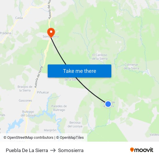 Puebla De La Sierra to Somosierra map