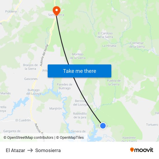 El Atazar to Somosierra map