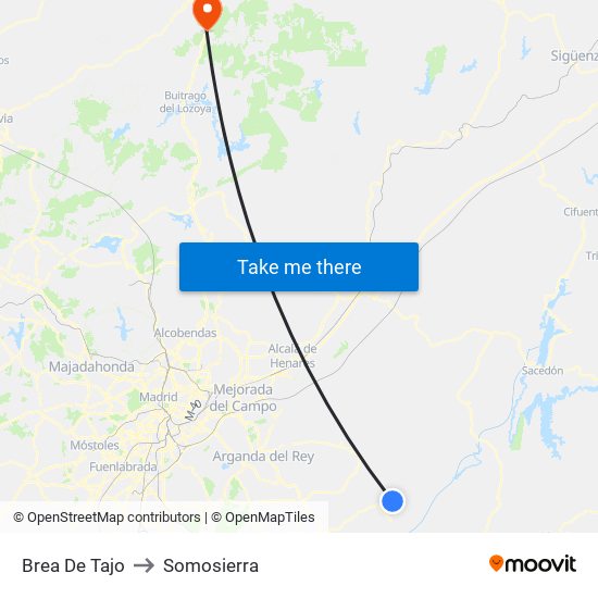 Brea De Tajo to Somosierra map