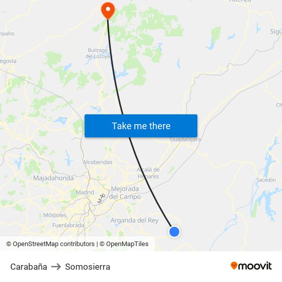 Carabaña to Somosierra map