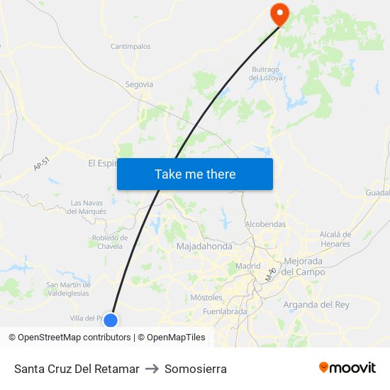 Santa Cruz Del Retamar to Somosierra map