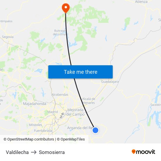 Valdilecha to Somosierra map