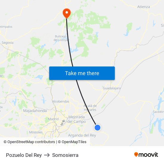 Pozuelo Del Rey to Somosierra map