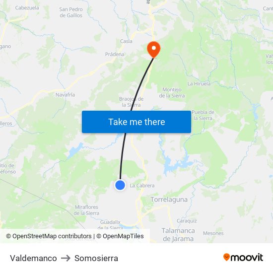 Valdemanco to Somosierra map