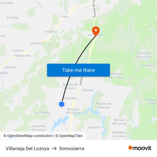 Villavieja Del Lozoya to Somosierra map