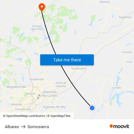 Albares to Somosierra map