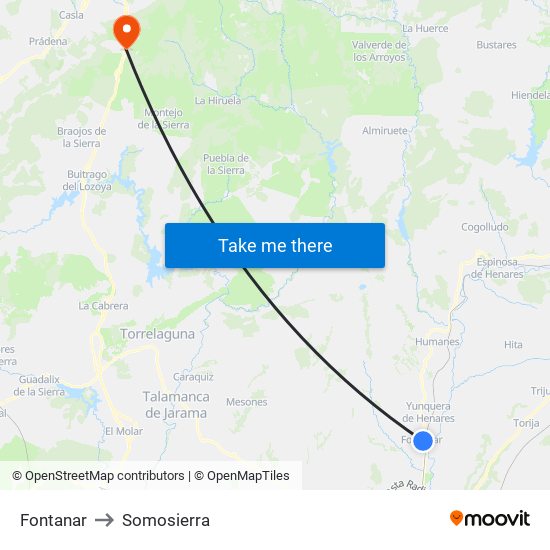 Fontanar to Somosierra map