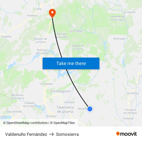 Valdenuño Fernández to Somosierra map