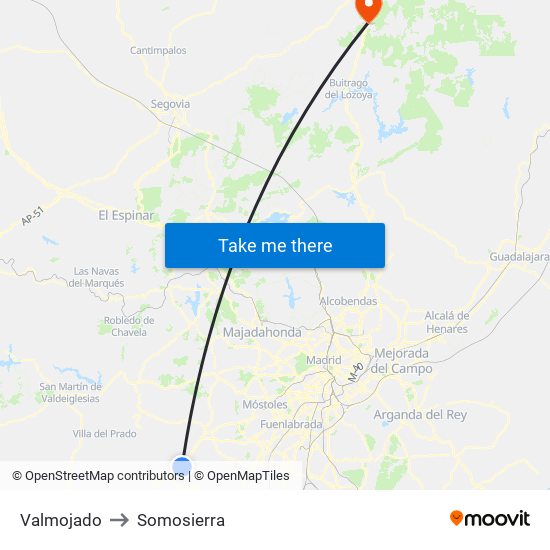 Valmojado to Somosierra map